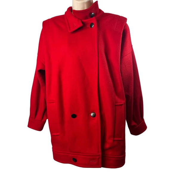 International Scene‎ Vintage Red Wool Double Breasted Coat Size 7/8 - Picture 1 of 14